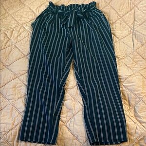 Navy Striped Paperbag Waist Pants